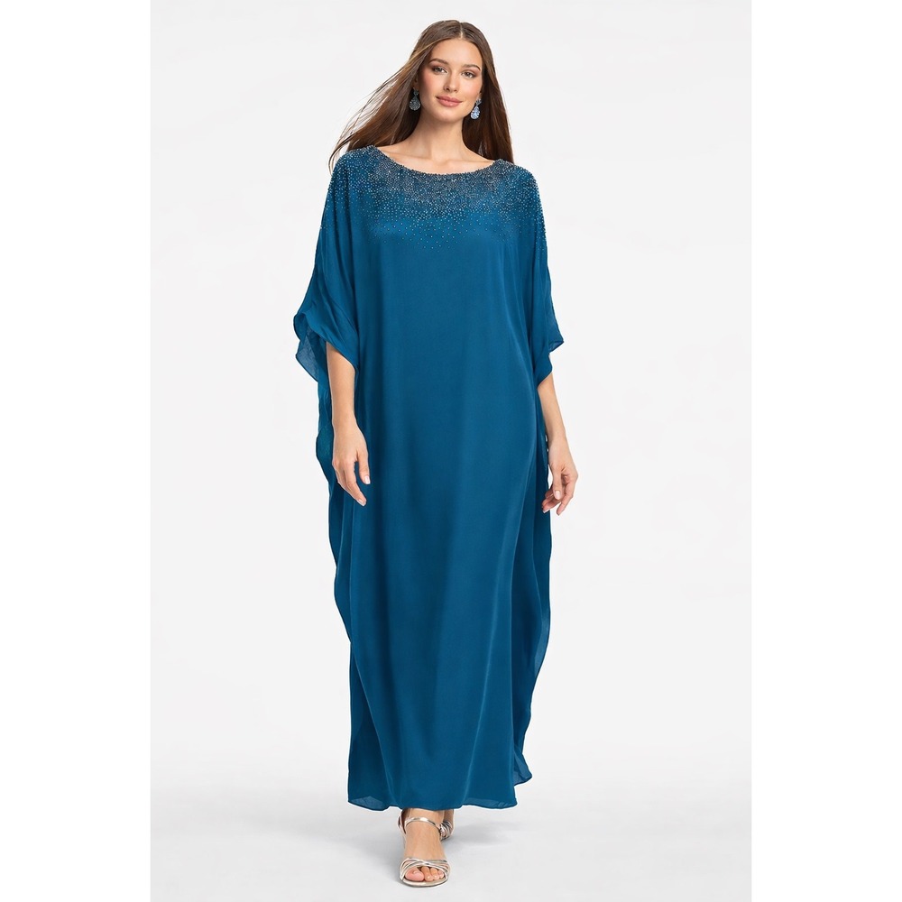 Sachin & Babi Arna Kaftan – Teal Beaded Silk Blend Gown Small/Medium NWT $595